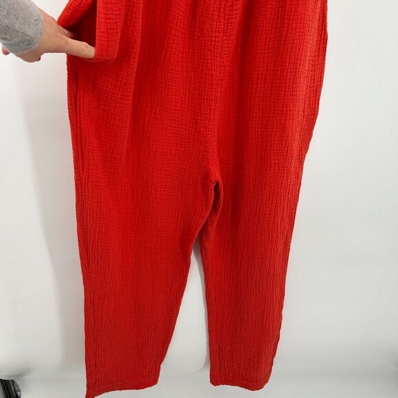 ANTHROPOLOGIE Saturday Sunday Red Orange Gauzy Isabel Tie Front Jumpsuit Medium - Picture 7 of 9